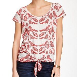 Lucky Brand Bird Print Tie Front Top size XS